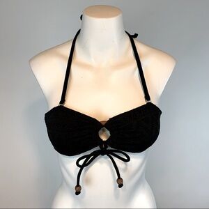 OP Black Lace Bikini Top with Wooden Front Ring and Accents- Sz (3-5) Junior